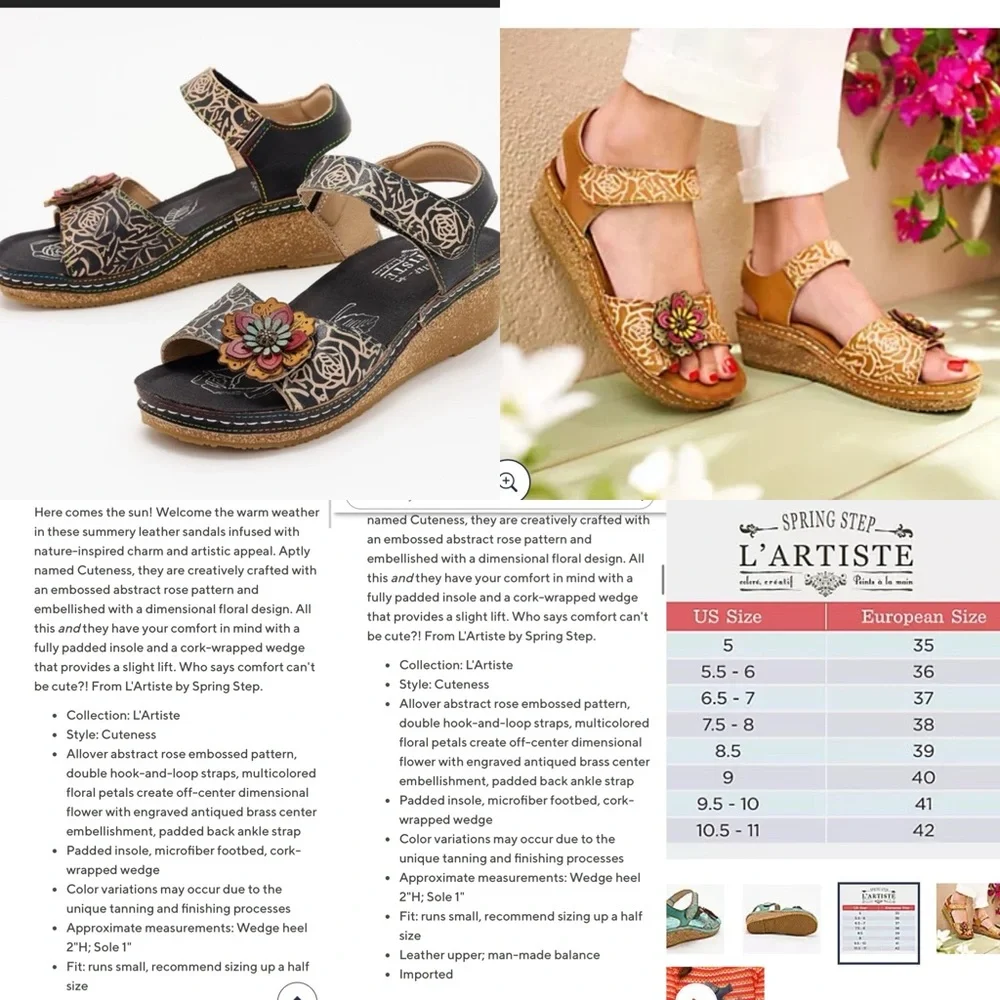 L'Artiste By Spring Step Cuteness Rosette Leather Wedge Comfort Sandals 40/9 - Picture 15 of 16